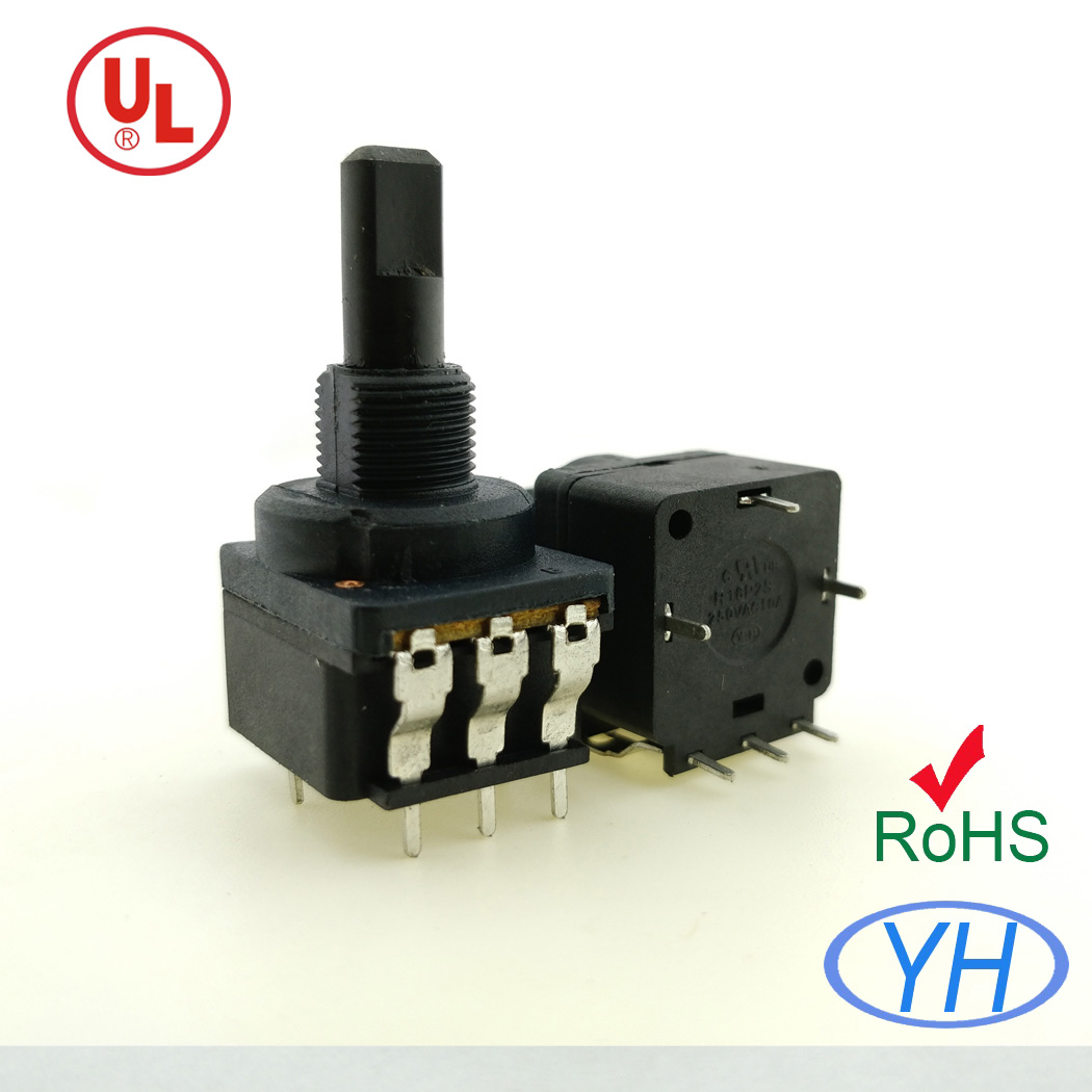 Yuwah Professional Potentiometer manufacturer R16P2S 16mm 10K 500K Dimmer Switch Potentiometer 500K 470K with Push Push switch with UL Certificate